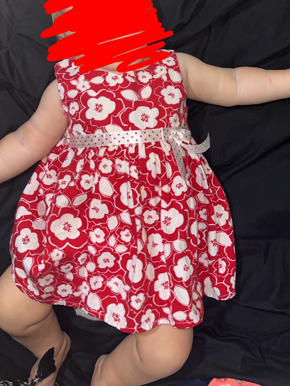 Jessica Ann Red Floral Tank Dress with White Polka Dot Bow